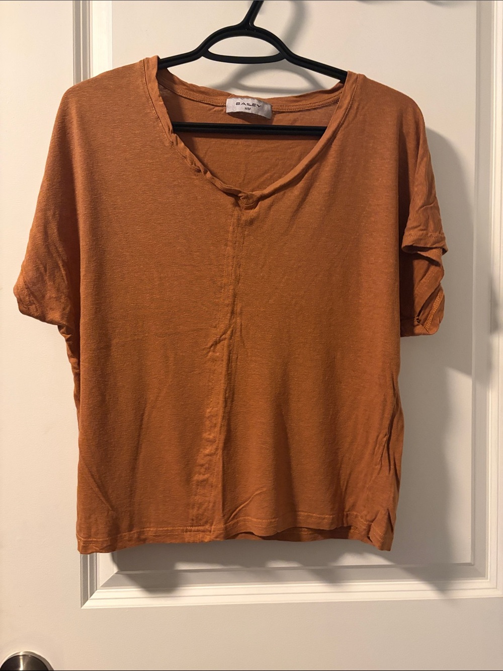 Casual V-Neck Short Sleeve Tee in Rust by BAILEY